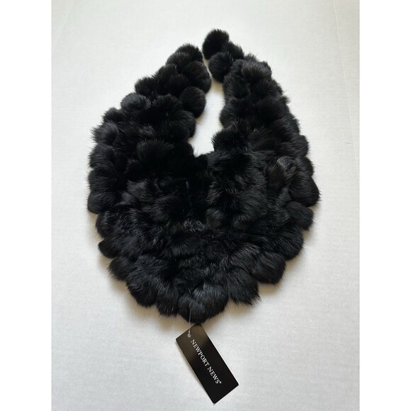 Newport News Rabbit Fur Scarf Vintage Black Pom Pom Shawl New With Tags One Size - Picture 2 of 9